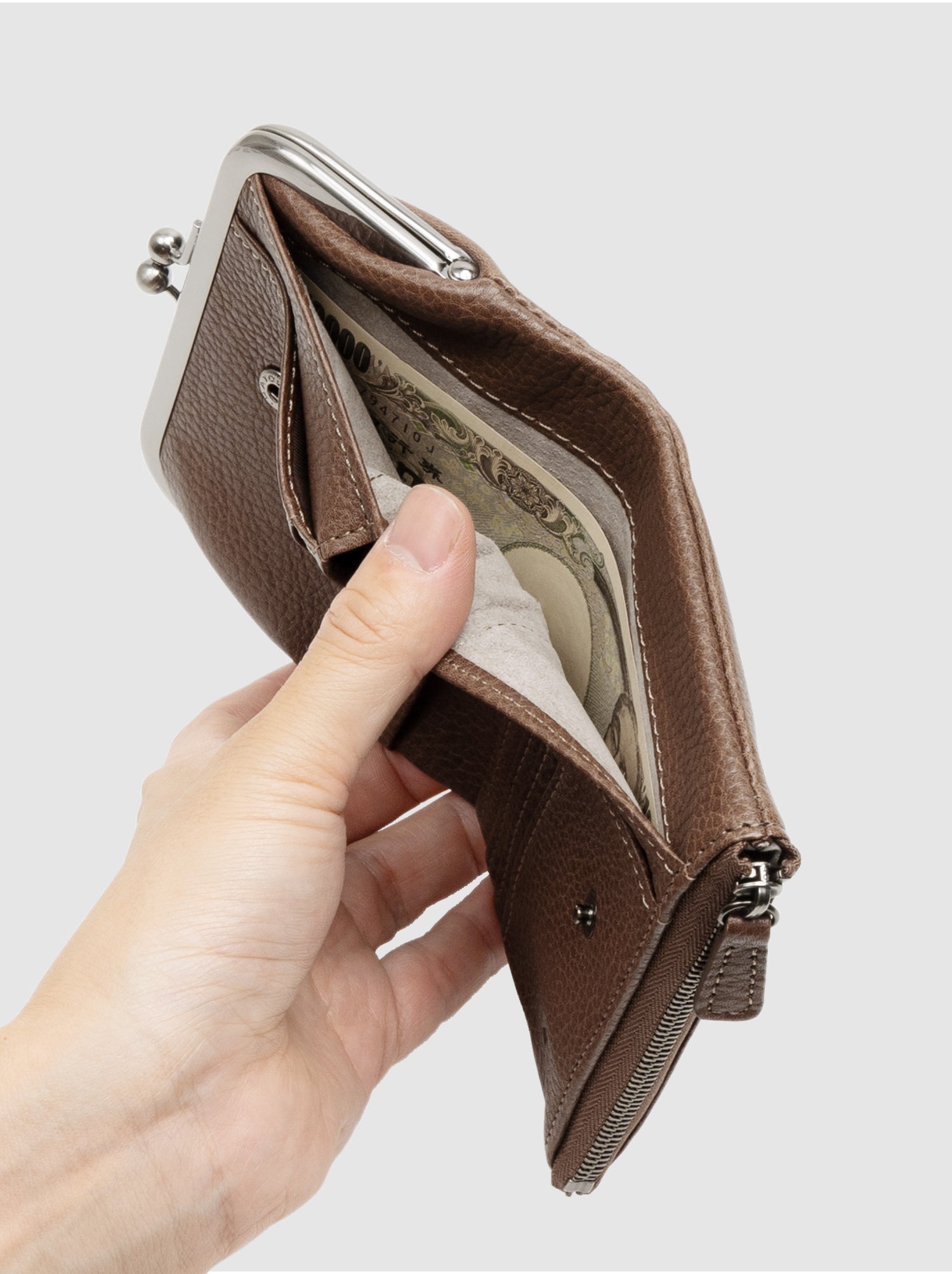 数量限定色】トーンオイルヌメ がま口ポケット財布 – 二つ折り財布